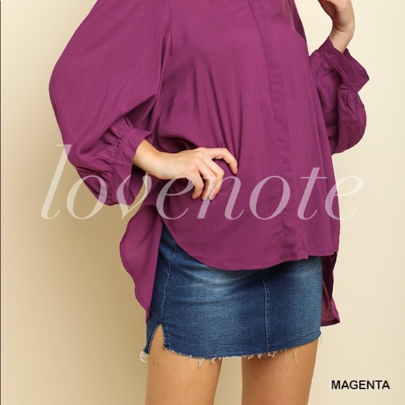 LAST! 3/4 Sleeve Button Front Gathered Ruffle Back - Picture 4 of 5